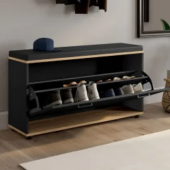 Banc d'entrée chaussures 100 cm avec coussin VITO noir