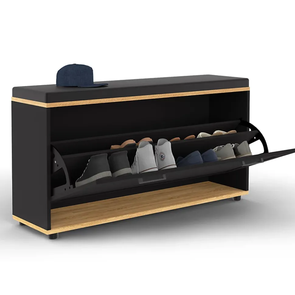 Banc d'entrée chaussures 100 cm avec coussin VITO noir