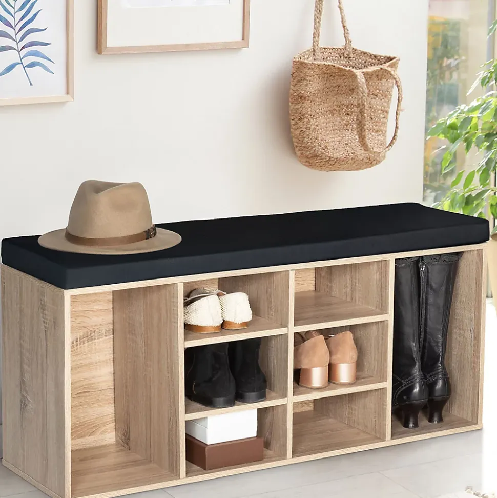 Banc d'entrée chaussures avec coussin TEO bois façon hêtre