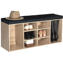 Banc d'entrée chaussures avec coussin TEO bois façon hêtre