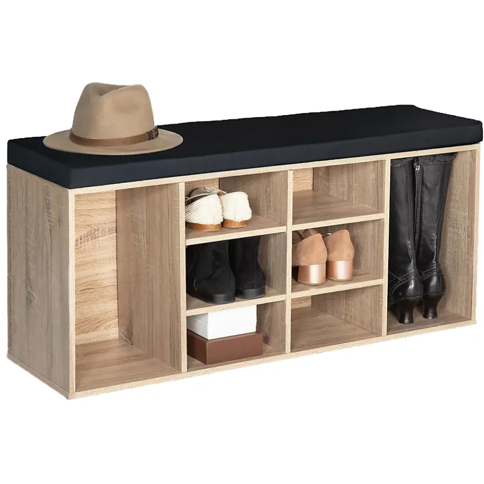 Banc d'entrée chaussures avec coussin TEO bois façon hêtre