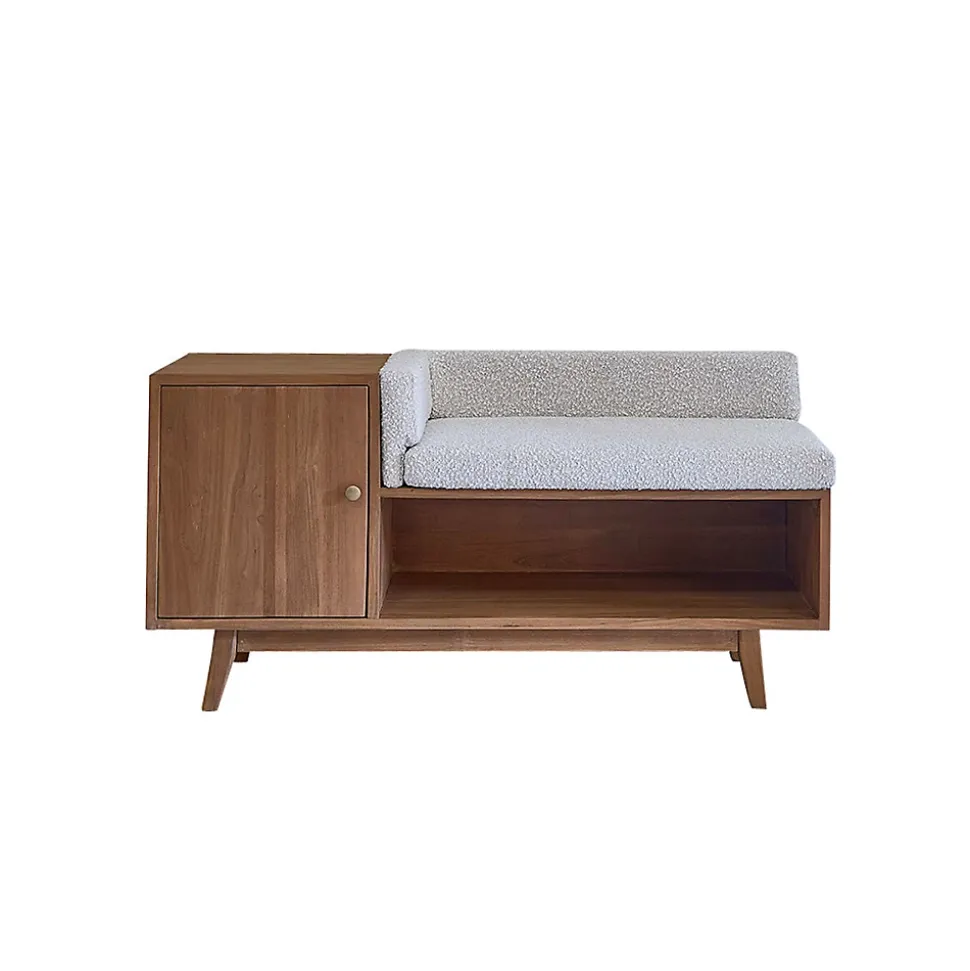 Banc d'entrée en teck massif et tissu bouclette 120 cm
