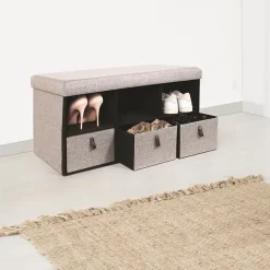 Banc d'entrée pliable rangements Scandi - L. 76 x H. 39 cm