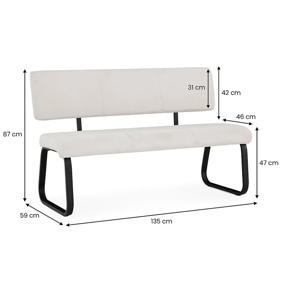 Banc d'entrée VILAS L 135 cm en tissu - Blanc crème
