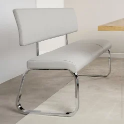 Banc design avec dossier VILAS, en synthétique gris clair