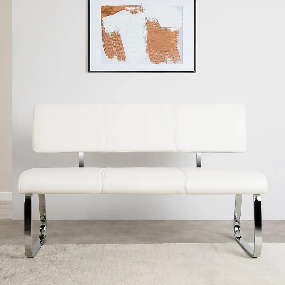 Banc design avec dossier VILAS, en synthétique blanc
