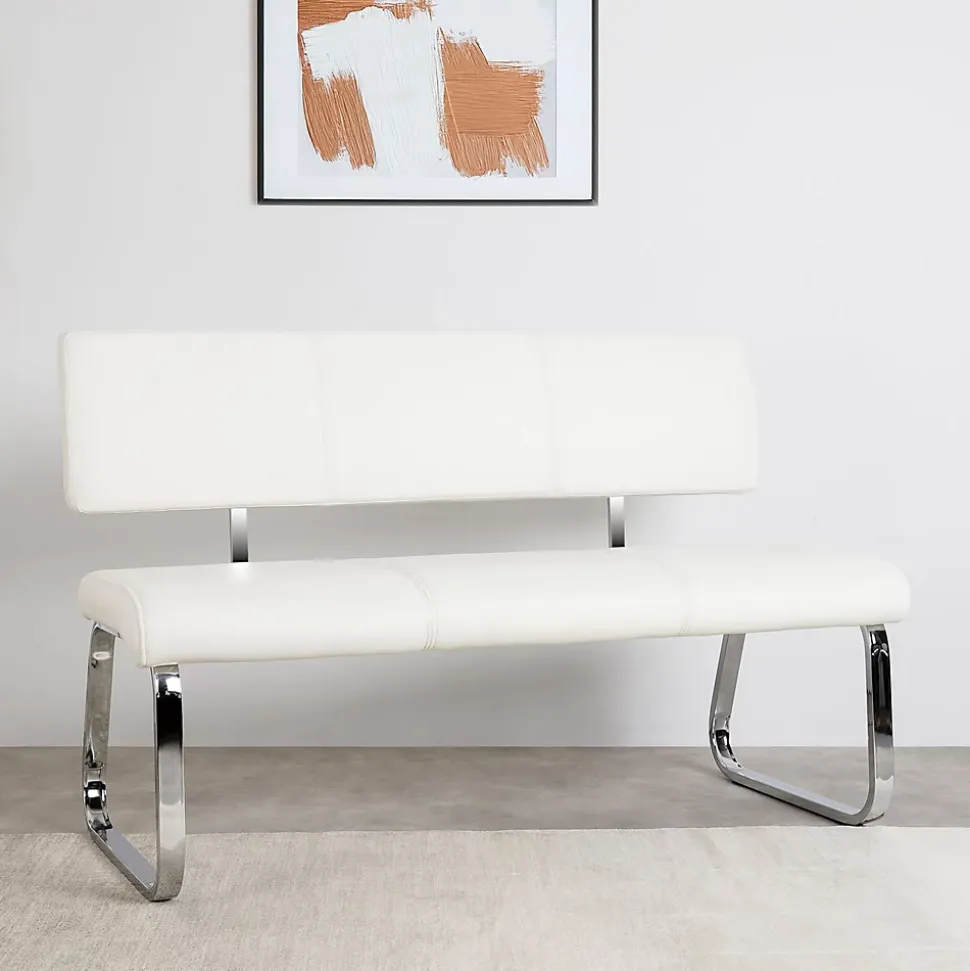 Banc design avec dossier VILAS, en synthétique blanc