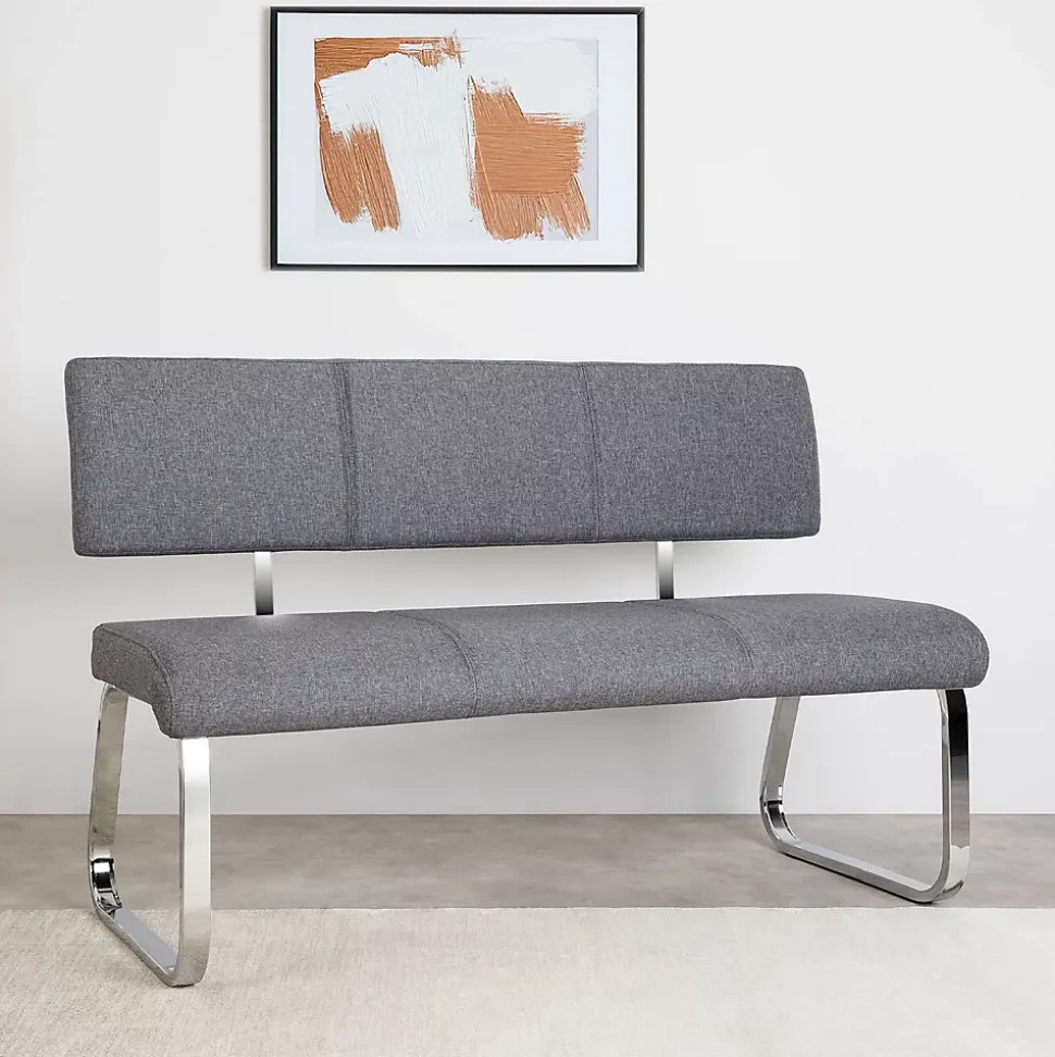Banc design avec dossier VILAS, en tissu gris