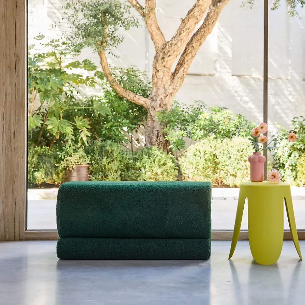 Banc design revêtement bouclette vert 1-2 places L 92 x P 50 x H 45cm - Sasha