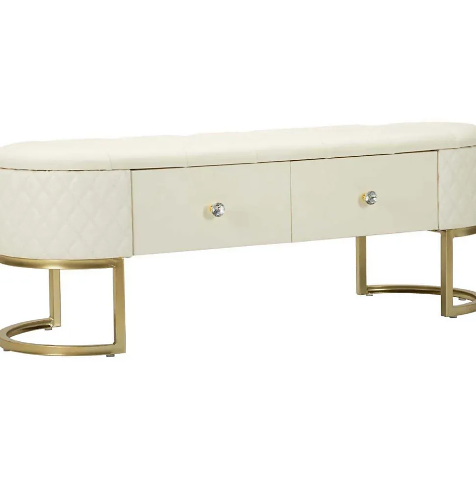 Banc effet matelassé avec 2 tiroirs Sharon 120x40x43 cm