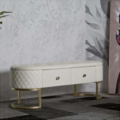 Banc effet matelassé avec 2 tiroirs Sharon 120x40x43 cm
