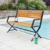Banc en acier de couleur noir et pin couleur teck (131x54 cm - Noir)
