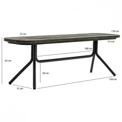 Banc en bois d'acacia massif cendré avec piètement métal noir - KUBI