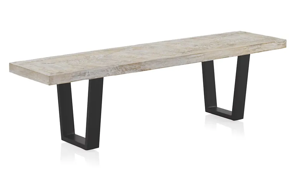 Banc en bois de manguier patiné blanc