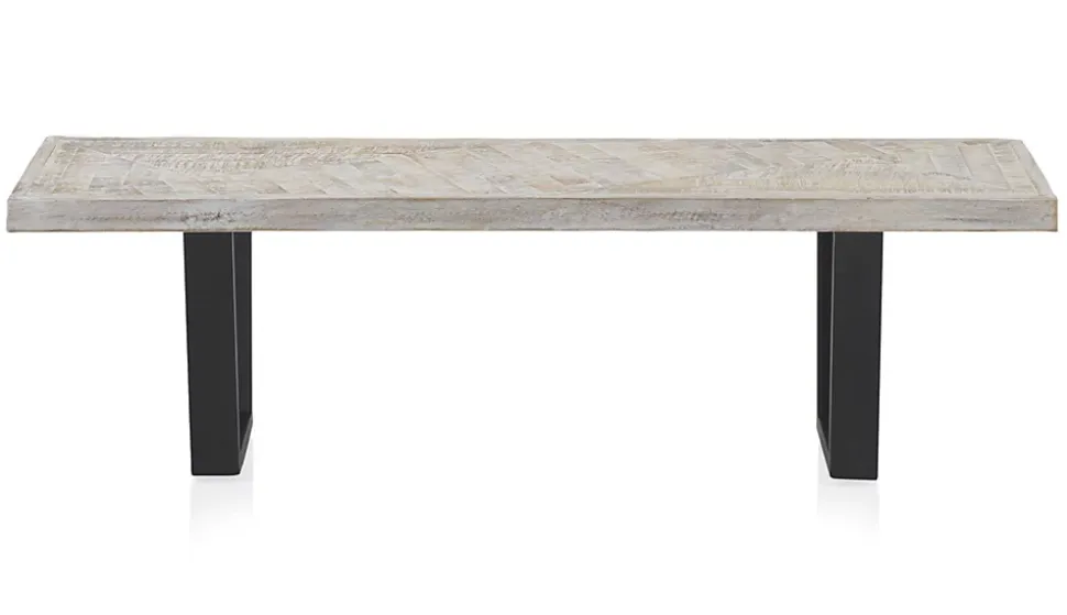Banc en bois de manguier patiné blanc