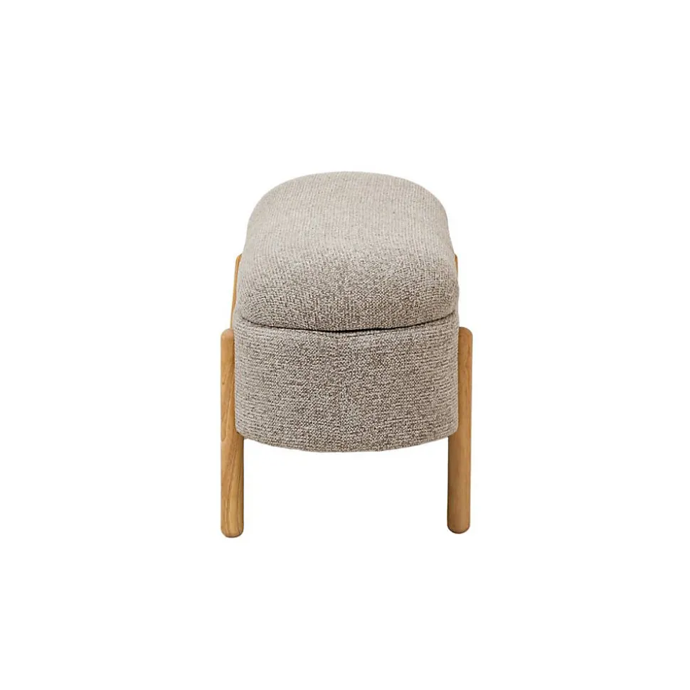 Banc en bois de pin et tissu bouclette gris clair Nério