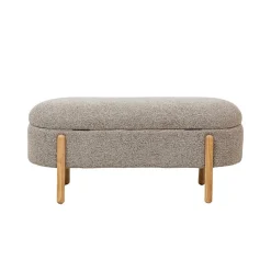 Banc en bois de pin et tissu bouclette gris clair Nério