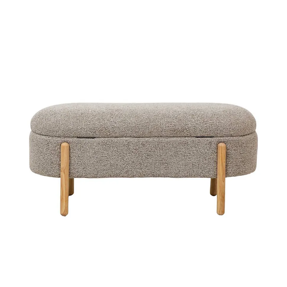 Banc en bois de pin et tissu bouclette gris clair Nério