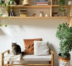 Banc en bois de teck et tissu Pénélope