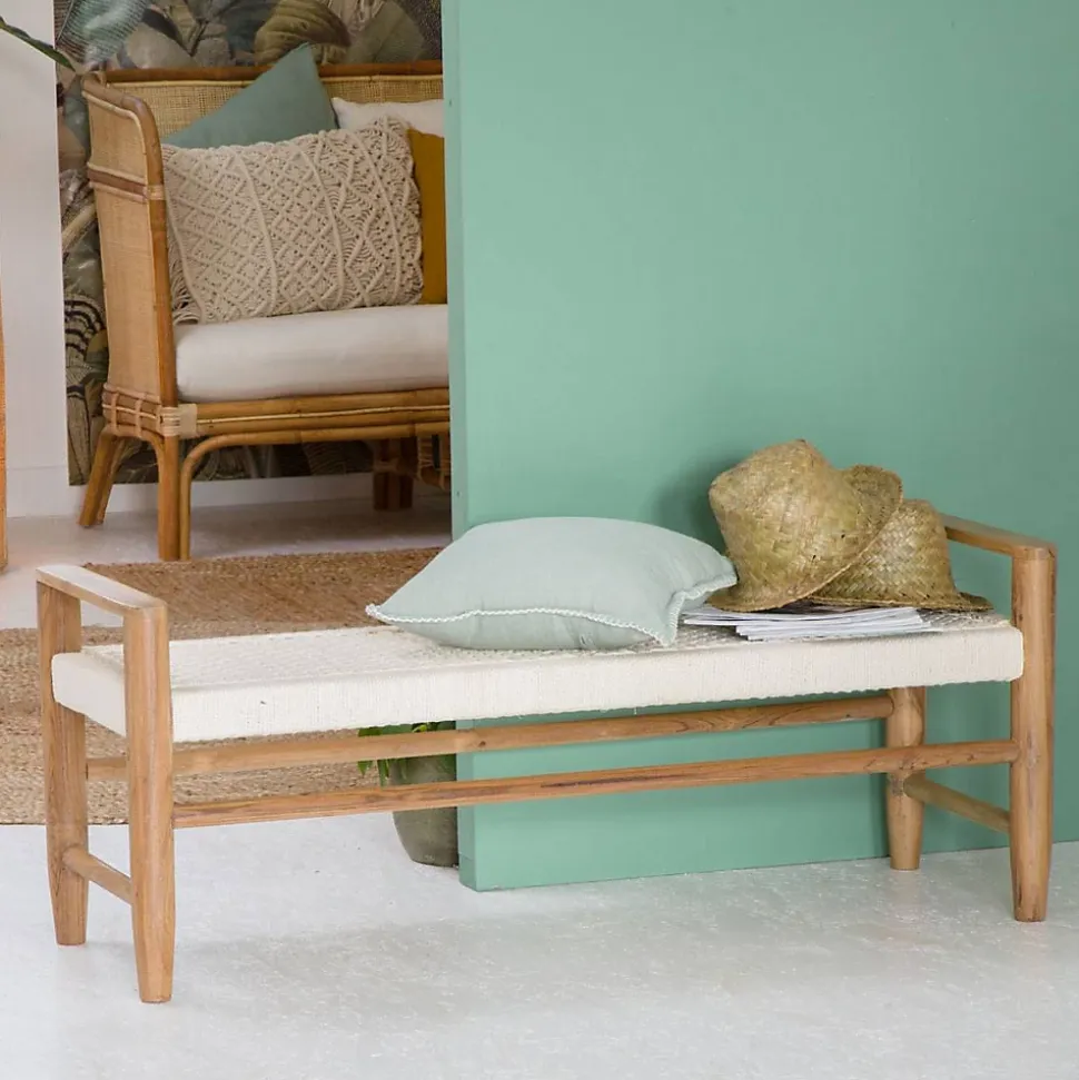 Banc en bois de teck et tissu Pénélope