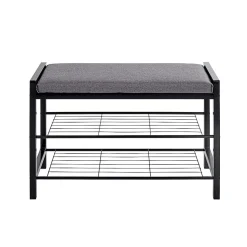 Banc en métal noir avec tissu gris - L75 cm