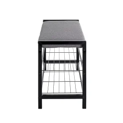 Banc en métal noir avec tissu gris - L75 cm