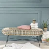 Banc en rotin et pieds en métal 120 cm