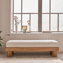 Banc en teck massif assise bouclette 140 cm