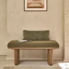 Banc en teck massif et tissu velours cotelé vert 100 cm