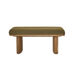 Banc en teck massif et tissu velours cotelé vert 100 cm