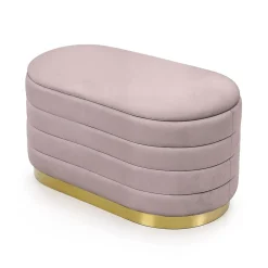 Banc en velours avec rangement 80 cm BELLA Rose Poudré