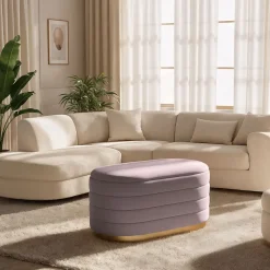 Banc en velours avec rangement 80 cm BELLA Rose Poudré