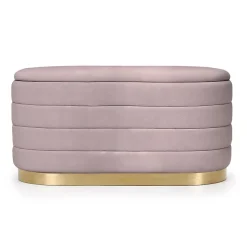 Banc en velours avec rangement 80 cm BELLA Rose Poudré