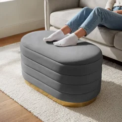 Banc en velours avec rangement 80 cm BELLA Gris Foncé