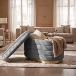 Banc en velours avec rangement 80 cm BELLA Gris Foncé