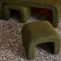 Banc et tabourets gigognes bouclette kaki L 112 x P 40 x H 45cm - Ino