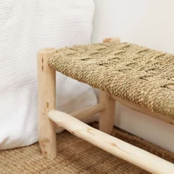 Banc Marocain Doum tressage damier (60 cm - Naturel)