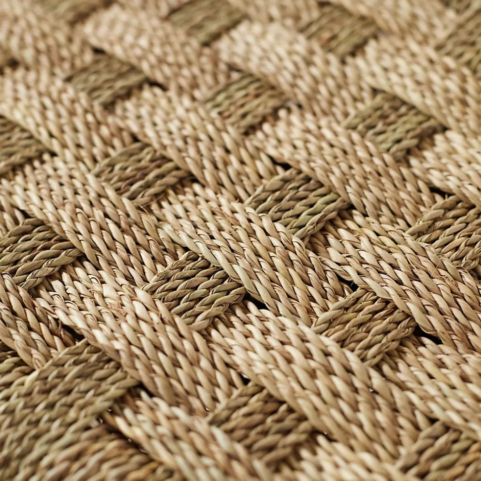 Banc Marocain Doum tressage damier (60 cm - Naturel)