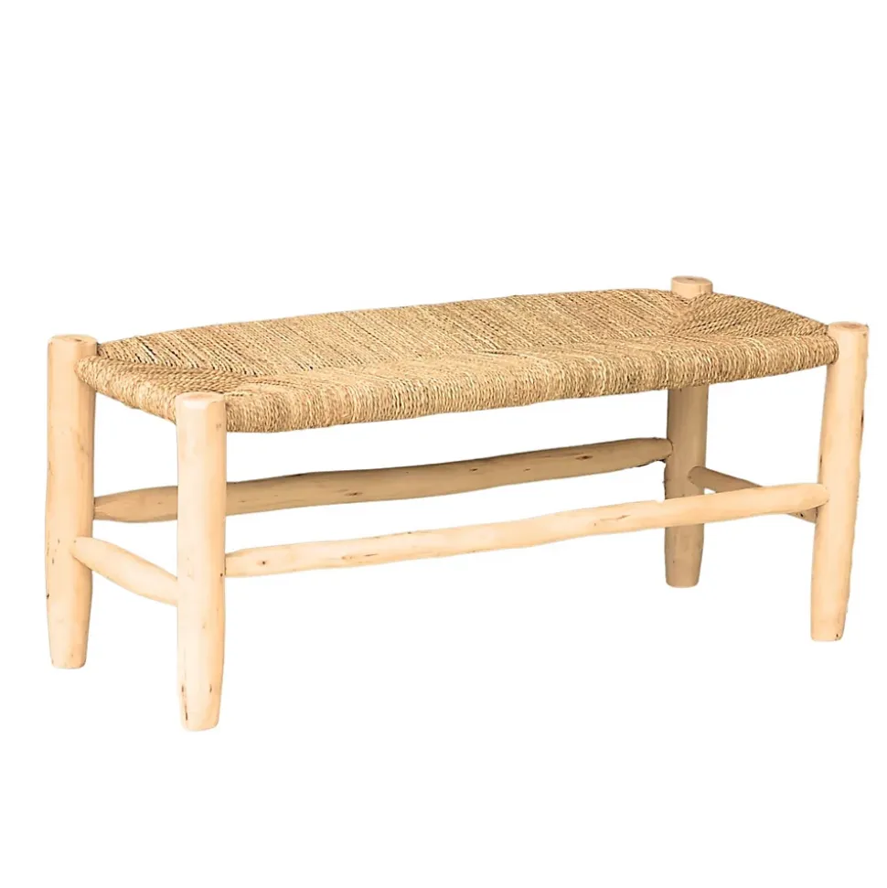 Banc Marocain Doum tressage central (80 cm - Naturel)