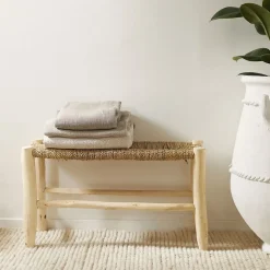 Banc Marocain Doum tressage central (80 cm - Naturel)