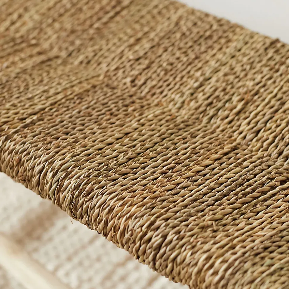 Banc Marocain Doum tressage central (80 cm - Naturel)