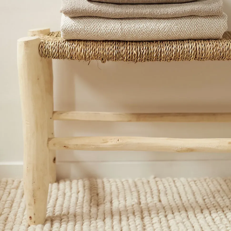 Banc Marocain Doum tressage central (80 cm - Naturel)