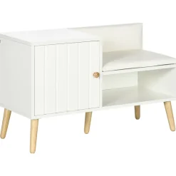 Banc meuble à chaussures 2 en 1 style scandinave - porte, niche, étagère - bois pin blanc
