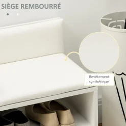 Banc meuble à chaussures 2 en 1 style scandinave - porte, niche, étagère - bois pin blanc