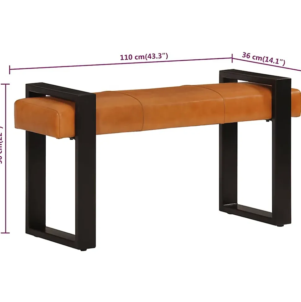Banc Noir et marron 110 cm Cuir de chèvre véritable vidaXL