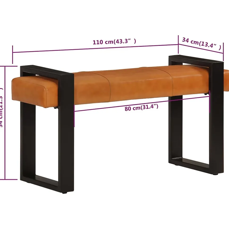 Banc Noir et marron 110 cm Cuir de chèvre véritable vidaXL