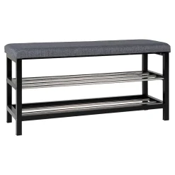 Banc Padova élégant avec coussin et étagères noires - 100x34x50 cm