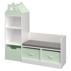 Banc pour enfant avec étagère Vipsali 100 x 99 x 30 cm blanc vert menthe en.casa
