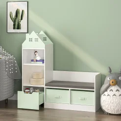 Banc pour enfant avec étagère Vipsali 100 x 99 x 30 cm blanc vert menthe en.casa