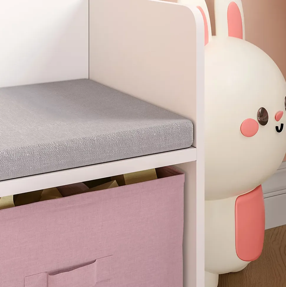 Banc pour enfant avec étagère Vipsali 100 x 99 x 30 cm blanc rose en.casa